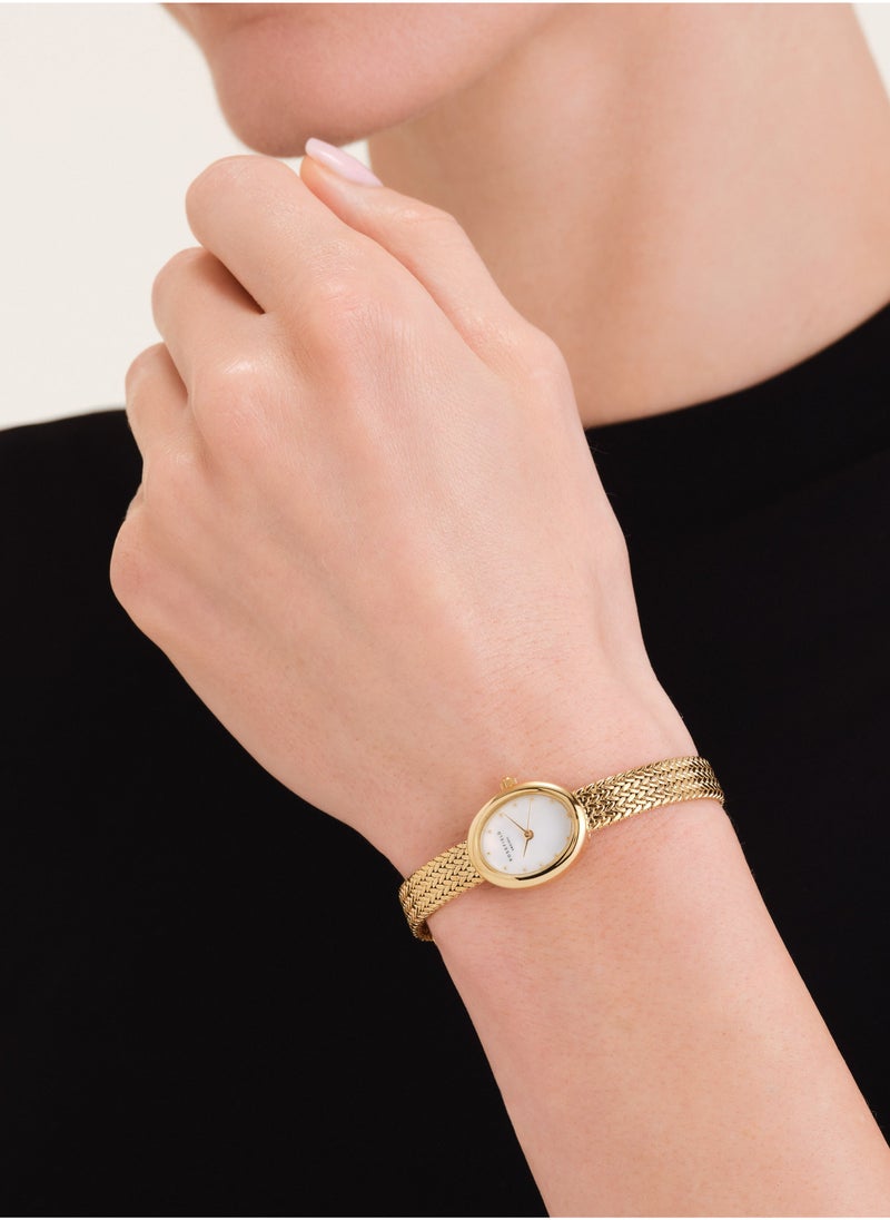 Mini Oval White Dial Gold Woven Mesh Strap - MWGMG-M02