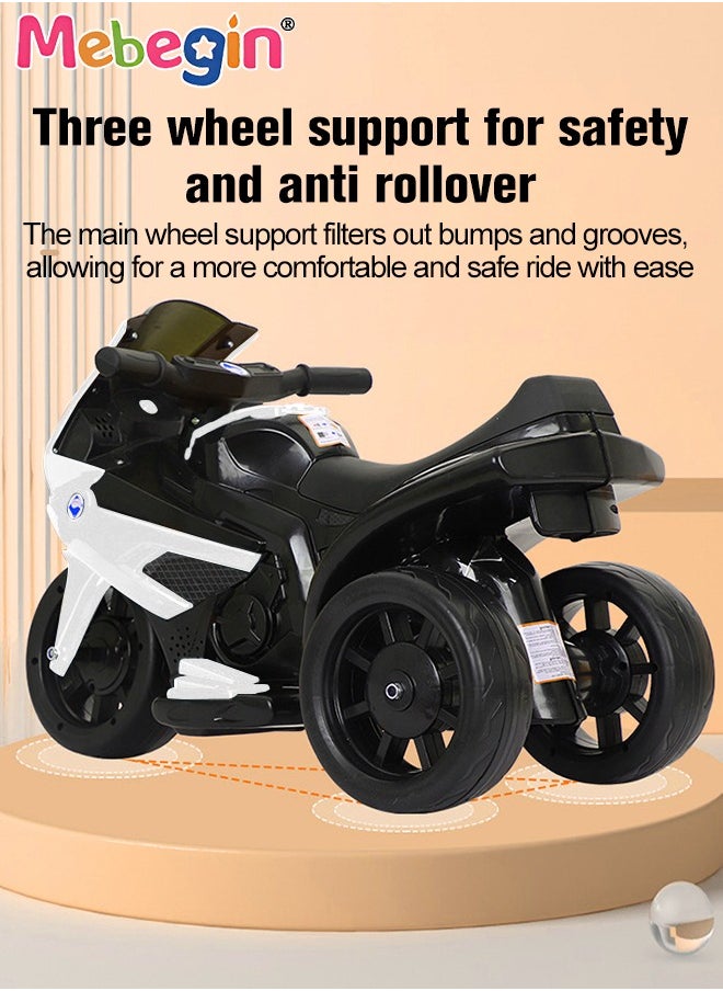 Electric Motorcycle for Kids, 3-Wheel Motorbike with High-capacity Battery and Ergonomic Seat, Safe Ride-on Toy with Light and Music, Hard to Roll Over, Fun Outdoor Toy, Suitable for Multiple Roads,