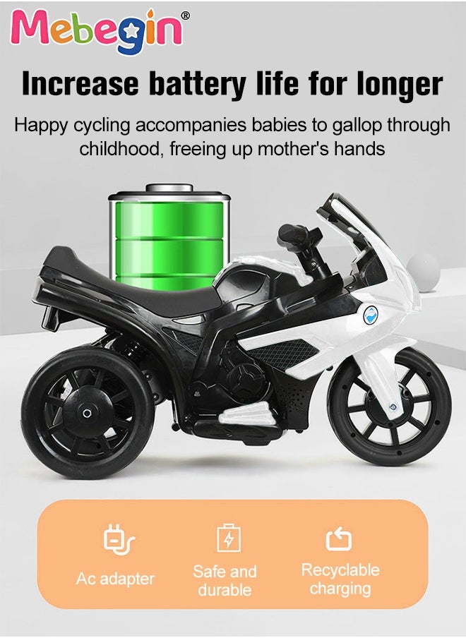 Electric Motorcycle for Kids, 3-Wheel Motorbike with High-capacity Battery and Ergonomic Seat, Safe Ride-on Toy with Light and Music, Hard to Roll Over, Fun Outdoor Toy, Suitable for Multiple Roads,