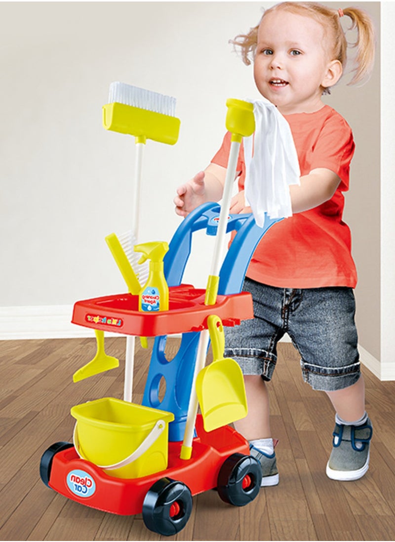 8PCS Cleaning Set for Kids, Simulation Cleaning Tools, Detachable Housekeeping Cart with Broom, Dust Pan and Spray Bottle, Creative House Cleaning Tools, Ideal Gift for Kids Aged 3+