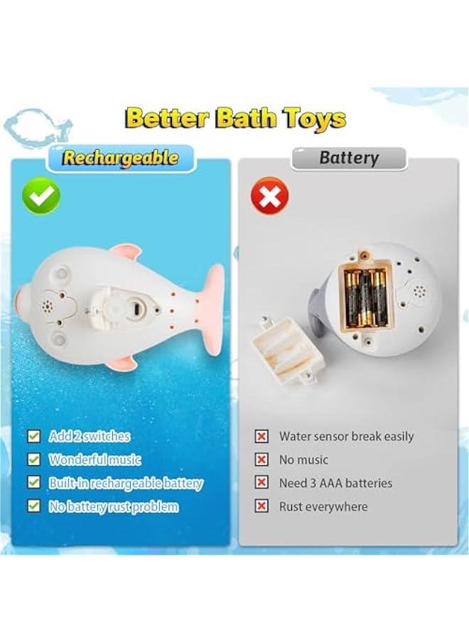 Bath Toys, Light Up Dolphin Baby Bath Toys for Babies 6-12 12-18 Months, Rechargeable Sprinkler Musical Toys, Easter Basket Stuffers Bathtub Toys for Toddlers 1-3 2-4 Boys Girls Infant Kids- Pink