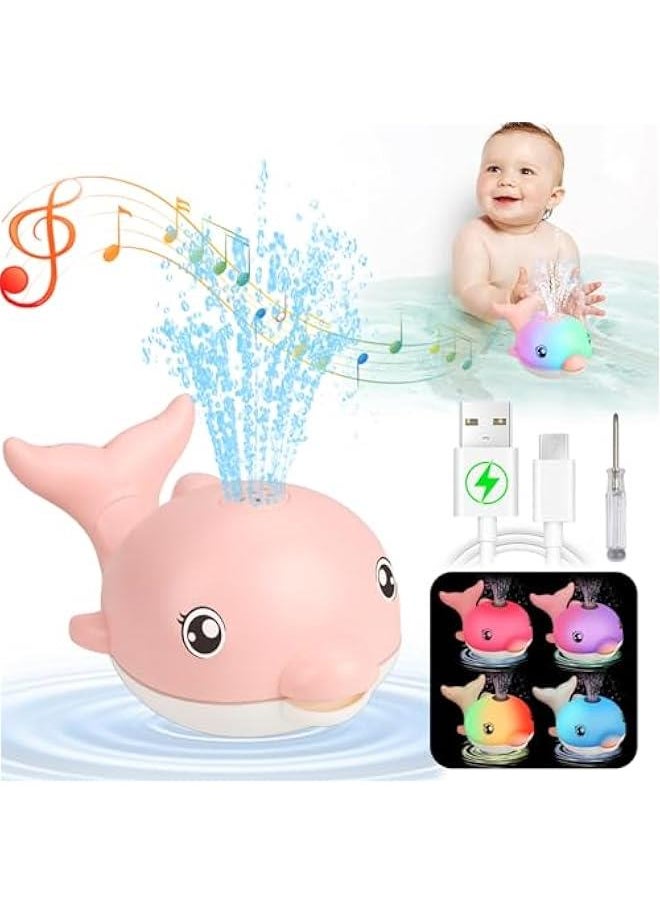 Bath Toys, Light Up Dolphin Baby Bath Toys for Babies 6-12 12-18 Months, Rechargeable Sprinkler Musical Toys, Easter Basket Stuffers Bathtub Toys for Toddlers 1-3 2-4 Boys Girls Infant Kids- Pink