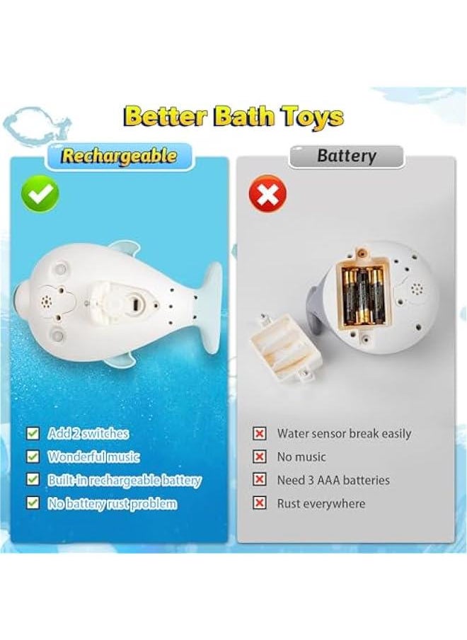 Bath Toys, Light Up Dolphin Baby Bath Toys for Babies 6-12 12-18 Months, Rechargeable Sprinkler Musical Toys, Easter Basket Stuffers Bathtub Toys for Toddlers 1-3 2-4 Boys Girls Infant Kids- Blue