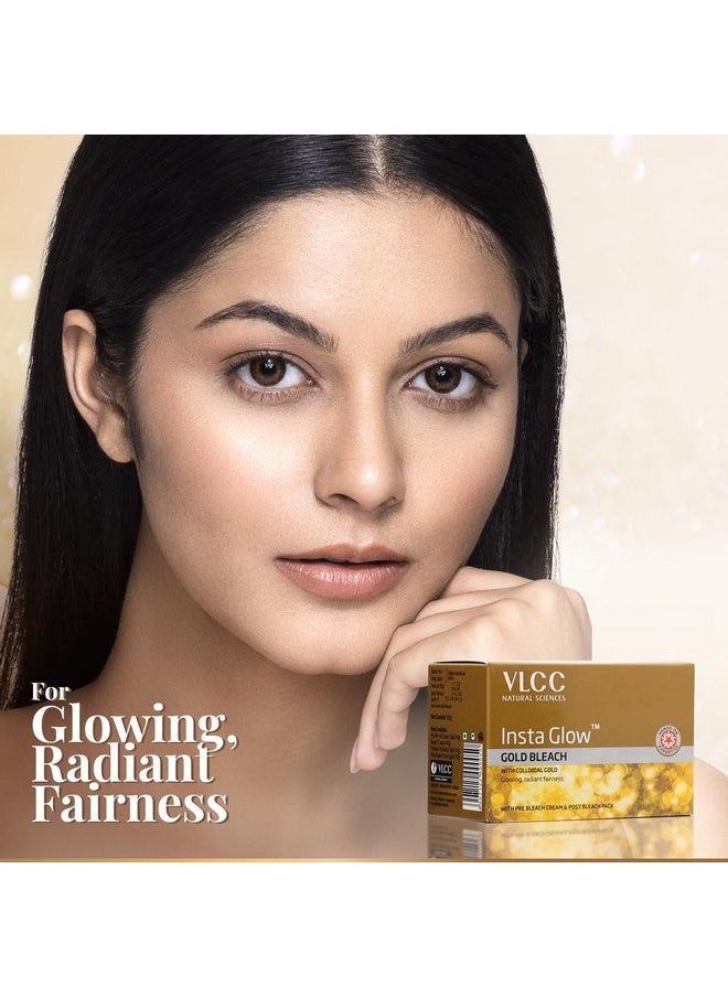 VLCC Gold Facial Kit - Single Use | Salon Like Facial at Home in Just 6-Steps | Includes Cleanser, Scrub, Cream, Face Pack & Moisturizing Gels | 2.12 Oz/60g