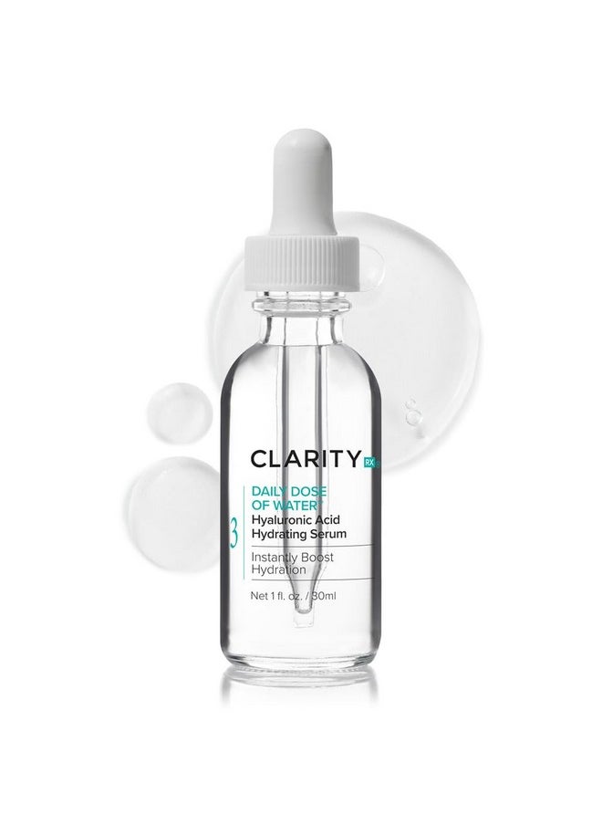 ClarityRx Daily Dose of Water Hyaluronic Acid Hydrating Face Serum, Natural Plant-Based Daily Moisturizing Treatment for Dry, Dull Skin (1 fl oz)