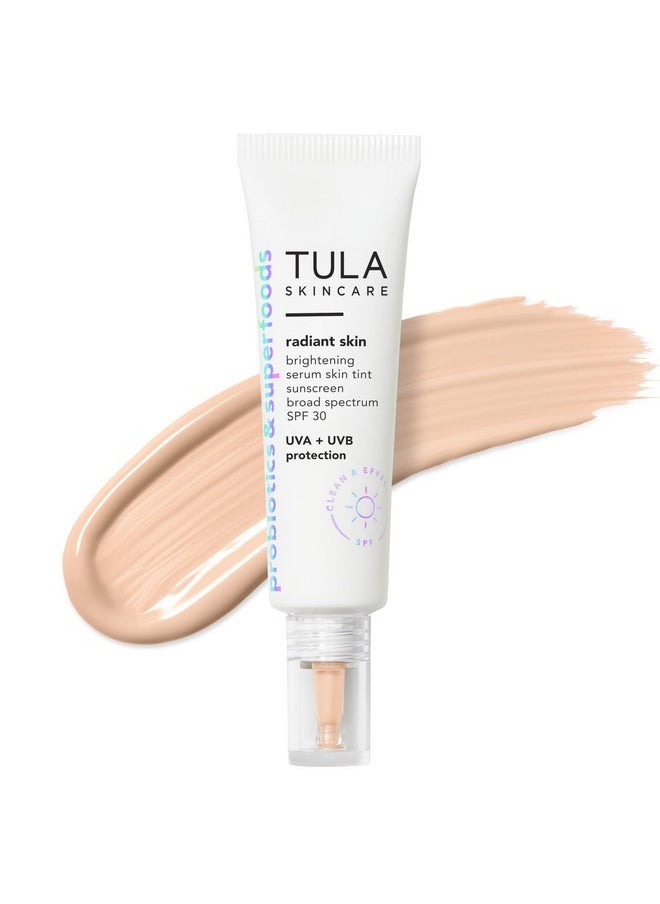 TULA Skin Care Radiant Skin Brightening Serum Skin Tint SPF - Facial Sunscreen Provides Broad Spectrum SPF 30 Protection, Tinted, Serum-Light Formula Brightens and Evens Skin, Shade 01, 1.0 fl oz.