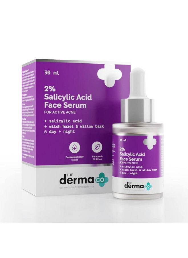 The Derma Co 2% Salicylic Acid Serum for Active Acne | Helps Reduces Acne Marks & Blackheads | Removes Excess Oil & Unclog Pores | Suits All Skin Types | 1.01 Fl Oz/30ml