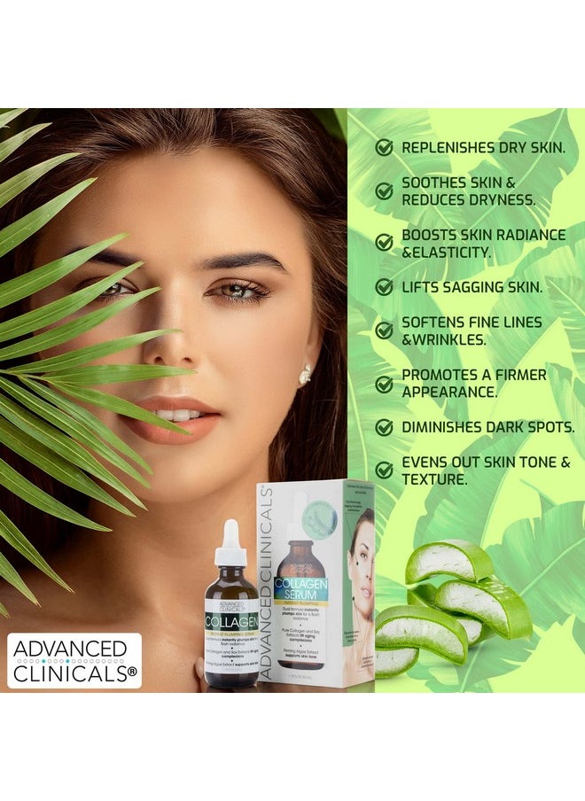 Advanced Clinicals Collagen Facial Serum, 1.75 Fl Oz, Plumps, Lifts, and Hydrates for a Youthful Glow