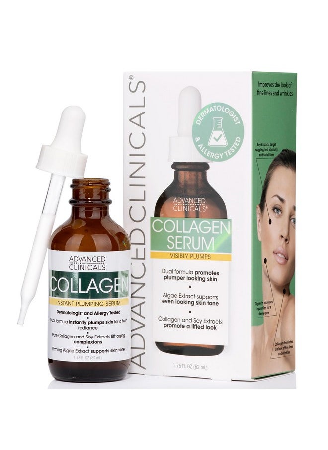 Advanced Clinicals Collagen Facial Serum, 1.75 Fl Oz, Plumps, Lifts, and Hydrates for a Youthful Glow