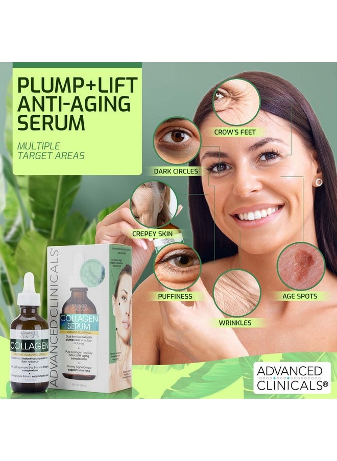 Advanced Clinicals Collagen Facial Serum, 1.75 Fl Oz, Plumps, Lifts, and Hydrates for a Youthful Glow