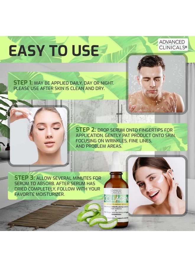 Advanced Clinicals Collagen Facial Serum, 1.75 Fl Oz, Plumps, Lifts, and Hydrates for a Youthful Glow