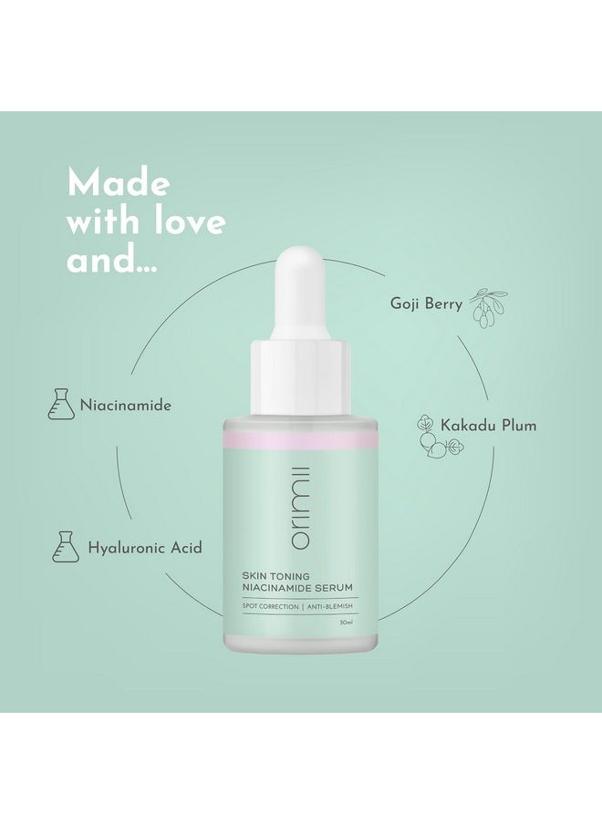 Orimii Skin Toning Niacinamide Face Serum for Dark Spots & Pigmentation | Enriched with Kakadu Plum, Hyaluronic Acid & Goji Berry | Skin Safe for Pregnant & Breastfeeding Mothers (30ml)