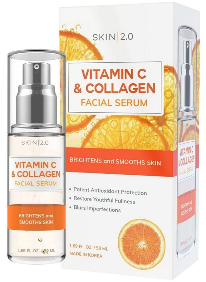Skin 2.0 Vitamin C Serum - Dermatologist Tested, Anti-Aging & Dark Spot Remover - Brightening, Clean Beauty, Cruelty-Free, Korean Skincare for Glass Skin, All Skin Types - 1.69 Fl. oz