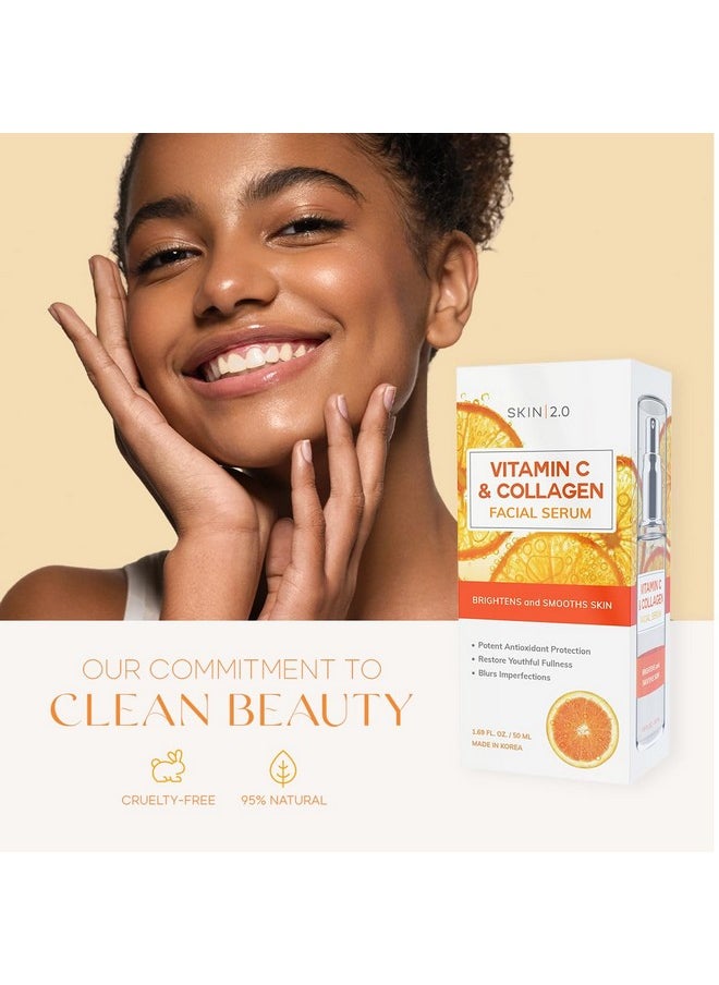Skin 2.0 Vitamin C Serum - Dermatologist Tested, Anti-Aging & Dark Spot Remover - Brightening, Clean Beauty, Cruelty-Free, Korean Skincare for Glass Skin, All Skin Types - 1.69 Fl. oz