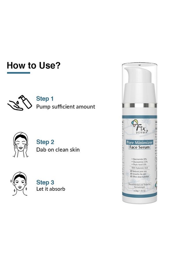 Fixderma 20% Niacinamide Serum for Face for Pore Minimizer with 2.5% Glucosamine & Hyaluronic Acid Serum | Open Pores Serum | Hydrating Serum | Face Serum for Men & Women - 30g