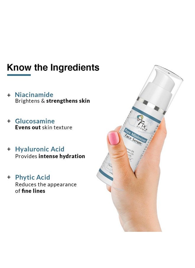 Fixderma 20% Niacinamide Serum for Face for Pore Minimizer with 2.5% Glucosamine & Hyaluronic Acid Serum | Open Pores Serum | Hydrating Serum | Face Serum for Men & Women - 30g