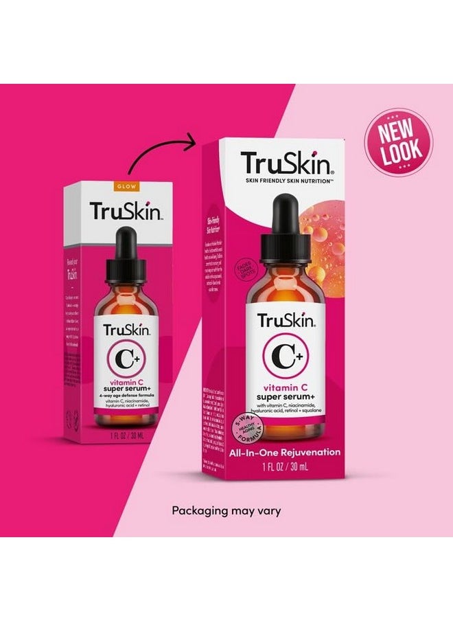TruSkin Vitamin C Super Serum with Niacinamide, Retinol, Hyaluronic & Salicylic Acid (BHA) - All-in-One Anti Aging Facial Serum for Brightening, Firming, Dark Spots, Discoloration - 1 fl oz