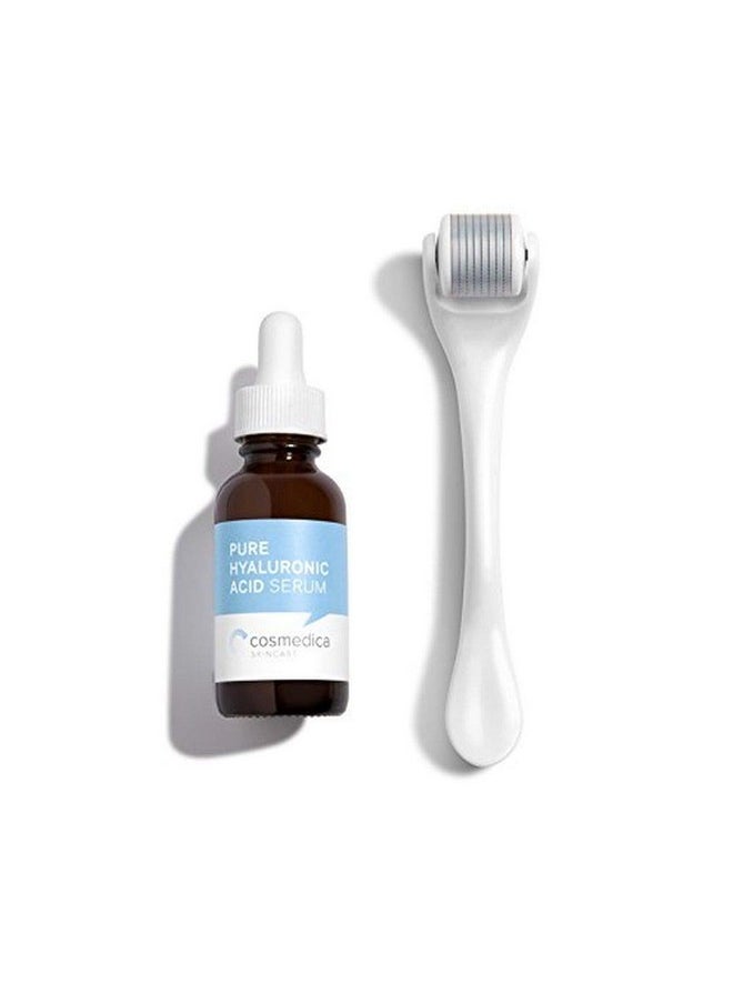 Cosmedica Instant Glow Kit: Microneedle Roller Cosmetic Needling Instrument For Face and Cosmedica's Pure Hyaluronic Acid Serum 1 oz.