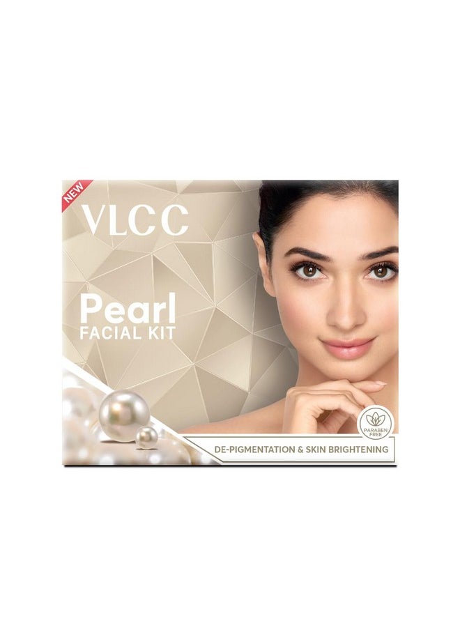 VLCC Natural Pearl Facial Kit - Single Use | Salon Like Facial at Home in Just 6-Steps | Includes Cleanser, Scrub, Cream, Face Pack & Oil Free Gels | 2.12 Oz/60g