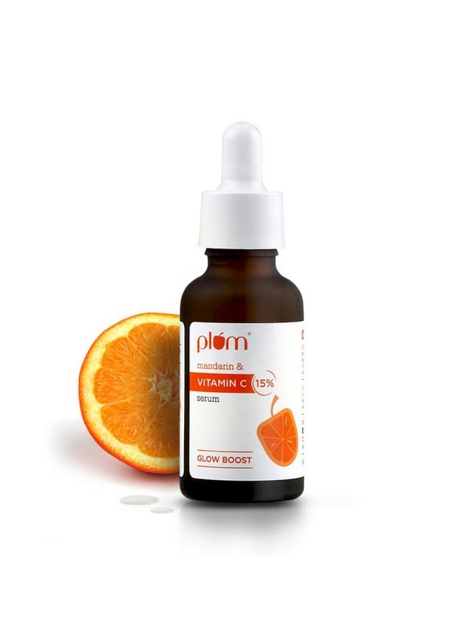 Plum 15% Vitamin C Face Serum For Glowing Skin | Non Irritating Formula | For Dull Skin | With Mandarin | Beginner Friendly, For All Skin Types | Men & Women l 100% Vegan | 30 ml