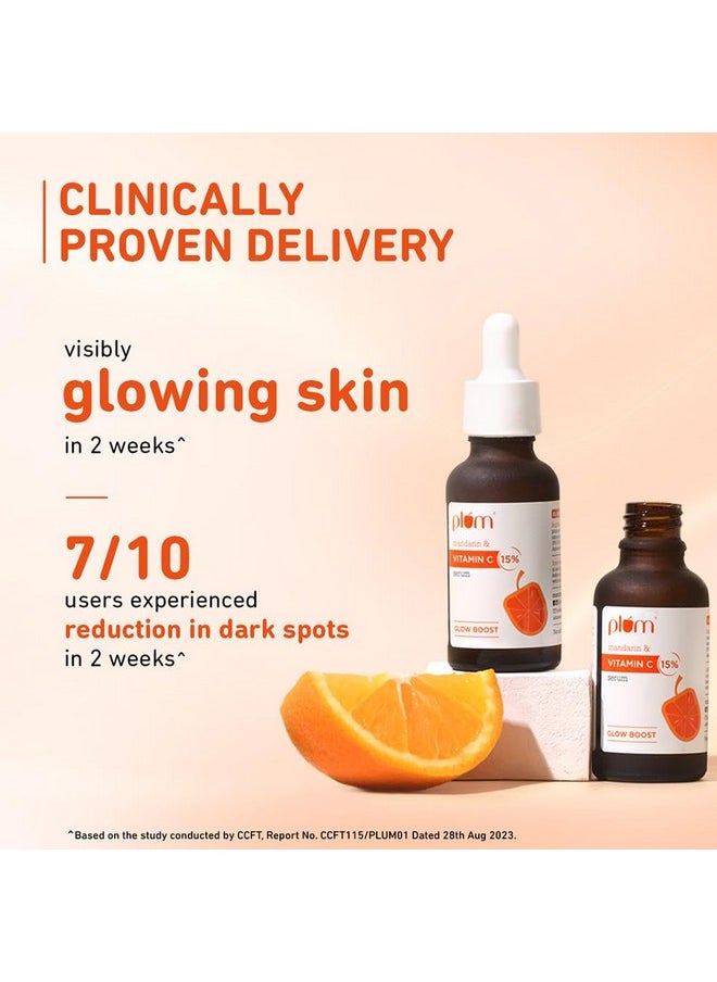 Plum 15% Vitamin C Face Serum For Glowing Skin | Non Irritating Formula | For Dull Skin | With Mandarin | Beginner Friendly, For All Skin Types | Men & Women l 100% Vegan | 30 ml