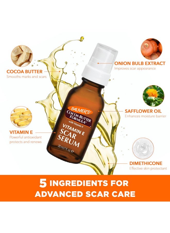 Palmer's Cocoa Butter Formula Scar Serum, Skin Brightening Oil for Face & Body, Concentrated Serum with Vitamin E, Fragrance Free, 1 Fl Oz