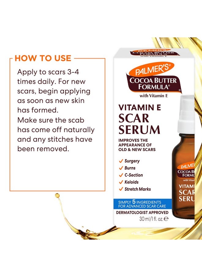 Palmer's Cocoa Butter Formula Scar Serum, Skin Brightening Oil for Face & Body, Concentrated Serum with Vitamin E, Fragrance Free, 1 Fl Oz