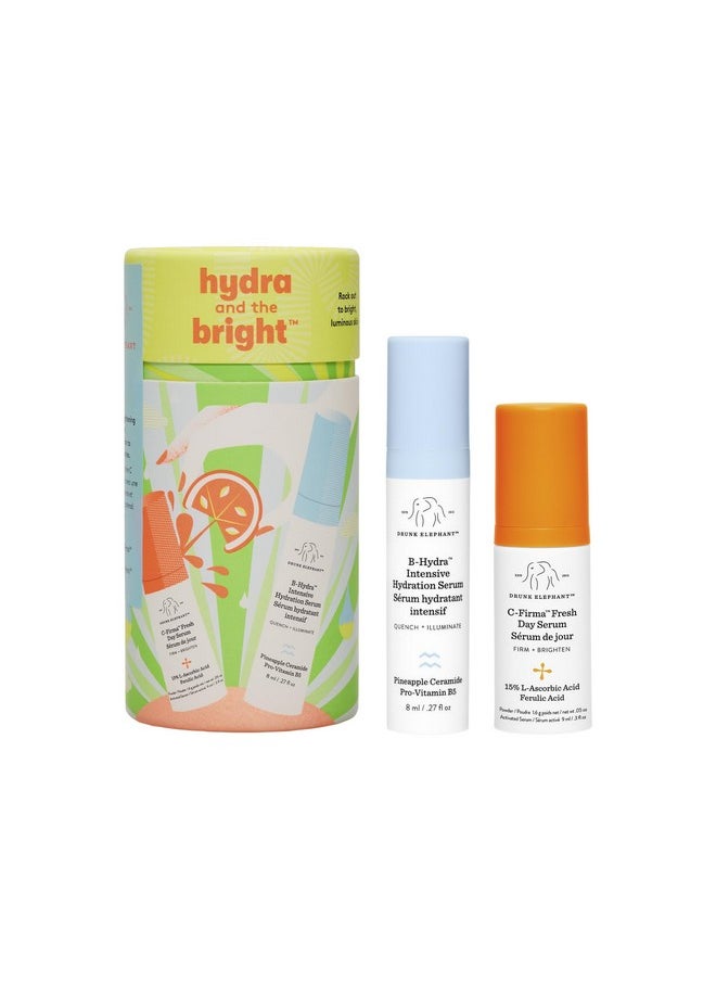 Drunk Elephant Hydra and The Bright - Includes C-Firma Fresh Day Serum (0.3 fl oz) & B-Hydra Intensive Hydration Serum (0.27 fl oz) - Free of Essential Oils, Silicones & Fragrances