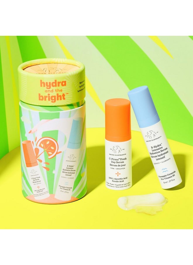 Drunk Elephant Hydra and The Bright - Includes C-Firma Fresh Day Serum (0.3 fl oz) & B-Hydra Intensive Hydration Serum (0.27 fl oz) - Free of Essential Oils, Silicones & Fragrances