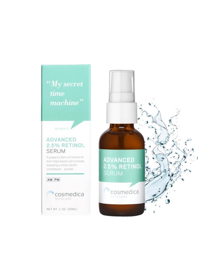 Cosmedica Skincare's Advanced 2.5% Retinol Serum w/Green Tea, Hyaluronic Acid & Vit E - Anti-Aging, Skin Revitalizing, Hydrating Serum for Fine Lines, Wrinkles, Discoloration, and Acne Scars, 1oz