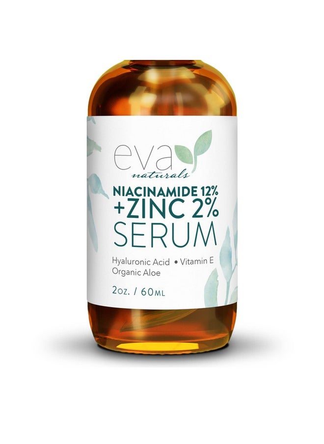 Niacinamide Serum for Face - 12% Niacinamide & 2% Zinc Serum with Hyaluronic Acid - Pore Minimizer, Improve Dark Spots, Redness Relief (2 oz)