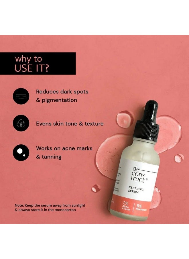 Deconstruct 5% Niacinamide Face Serum For Acne & Dark Spots With 2% Alpha Arbutin | Reduces Pigmentation | For Clear, Blemish-Free, Bright Skin | For Women And Men | Beginner Friendly | 30 Ml