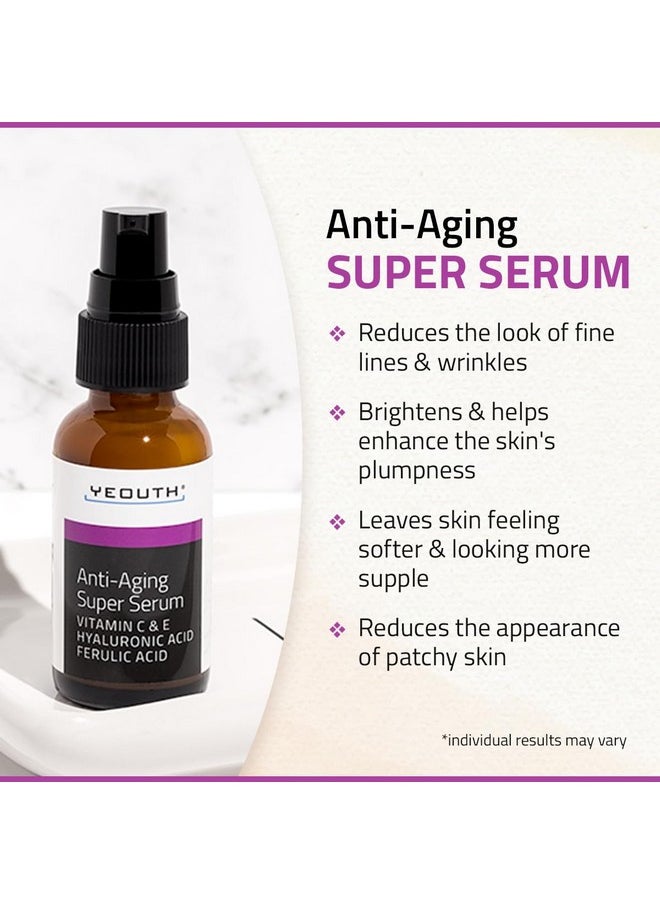 YEOUTH Anti Aging Serum for Face with Hyaluronic Acid Serum, Vitamin C and E, Ferulic Acid, Facial Serum Targets Dull and Dry Skin, Hydrating Serum 1oz