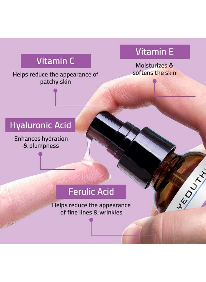 YEOUTH Anti Aging Serum for Face with Hyaluronic Acid Serum, Vitamin C and E, Ferulic Acid, Facial Serum Targets Dull and Dry Skin, Hydrating Serum 1oz