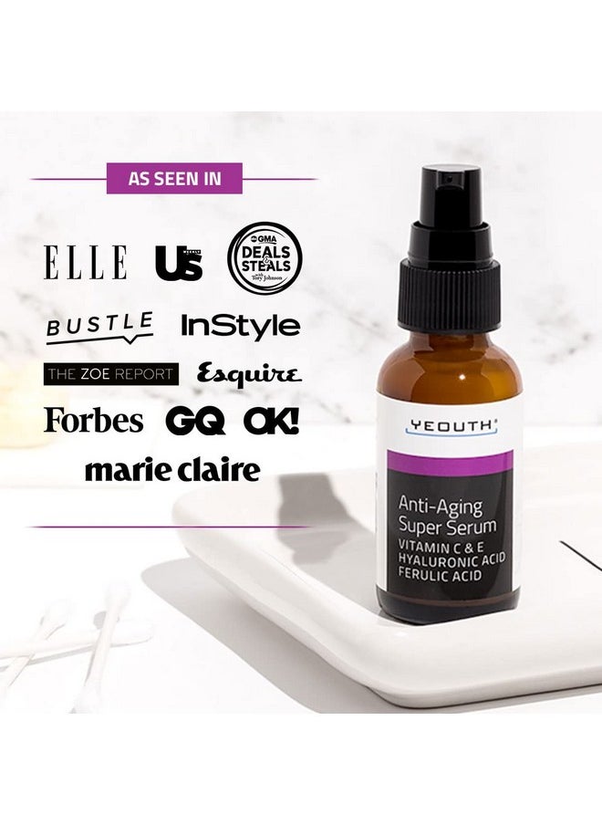 YEOUTH Anti Aging Serum for Face with Hyaluronic Acid Serum, Vitamin C and E, Ferulic Acid, Facial Serum Targets Dull and Dry Skin, Hydrating Serum 1oz