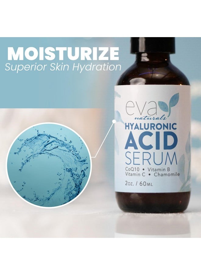 Eva Naturals Pure Hyaluronic Acid Serum For Face - Facial Serum - Wrinkles and Fine Lines - Perfect Hydrating Serum for Face and Dry Skin - Pairs with Vitamin C Serum (2 Oz)