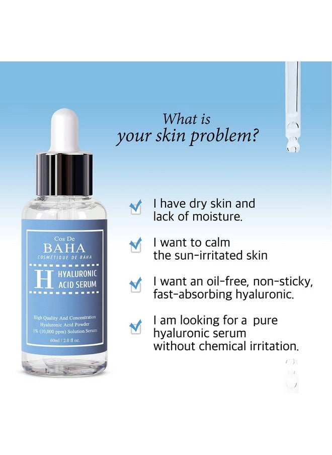 Pure Hyaluronic Acid 1% Powder Serum for Face 10,000ppm - Fine Line + Intense Hydration + facial moisturizer + Visibly Plumped Skin 2 Fl Oz