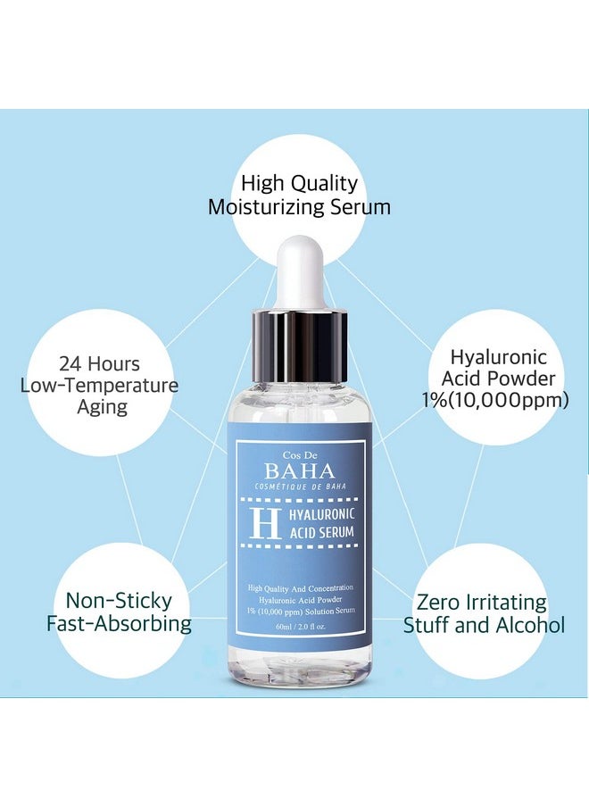 Pure Hyaluronic Acid 1% Powder Serum for Face 10,000ppm - Fine Line + Intense Hydration + facial moisturizer + Visibly Plumped Skin 2 Fl Oz