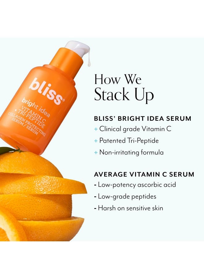 Bliss Bright Idea Vitamin C + Tri-Peptide Collagen Brightening Face Skincare Serum - Anti Aging, Reduces Dark Spots, Boosts Skin Elasticity - Clean - Vegan & Cruelty-Free - 1 Fl Oz