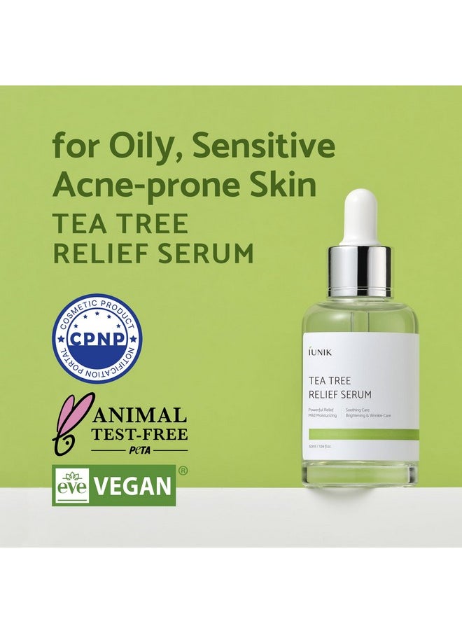 IUNIK Tea Tree 67% Relief Vegan Facial Serum - Non-Sticky | Clear & Balanced Skin w/Centella Asiatica 19% for Soothing Calming Irritated & Acne-prone Skin Ampoule Korean Skincare