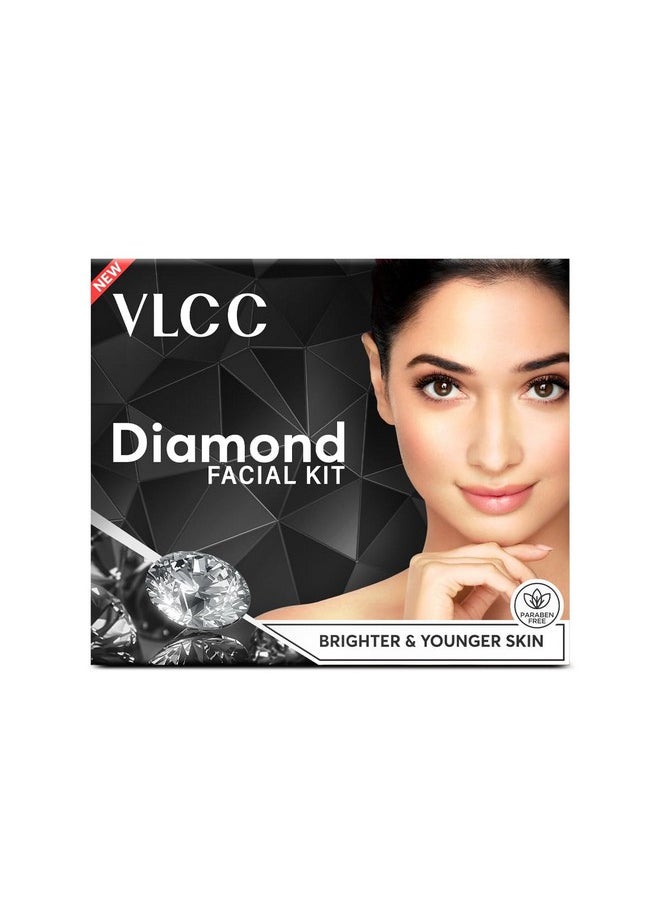 VLCC Party Diamond Facial Kit - Single Use | Salon Like Facial at Home in Just 6-Steps | Includes Cleanser, Scrub, Cream, Face Pack & Moisturizing Gels | 2.12 Oz/60g