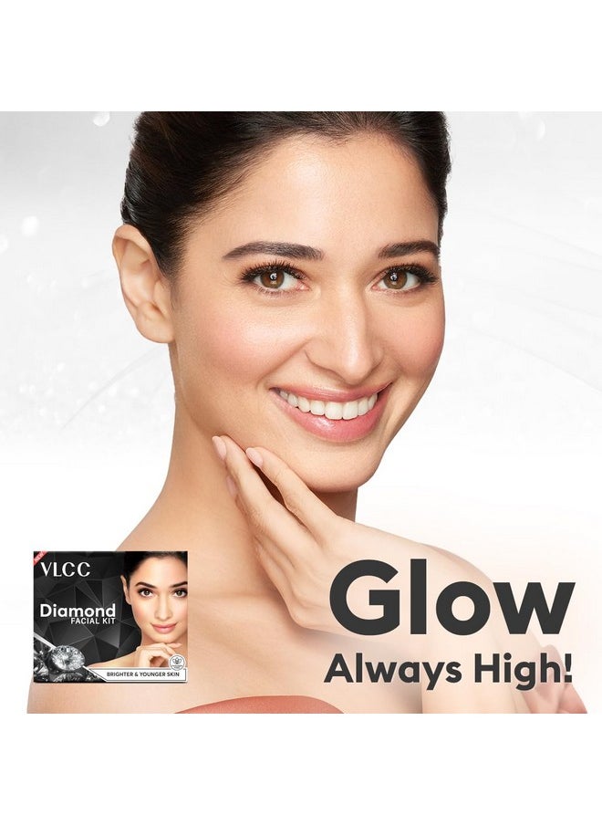 VLCC Party Diamond Facial Kit - Single Use | Salon Like Facial at Home in Just 6-Steps | Includes Cleanser, Scrub, Cream, Face Pack & Moisturizing Gels | 2.12 Oz/60g