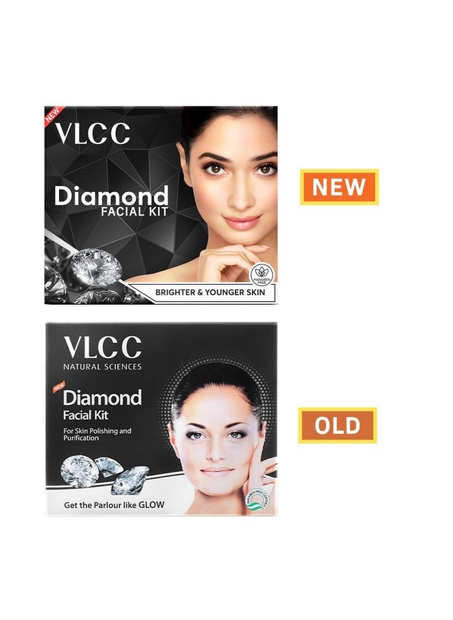 VLCC Party Diamond Facial Kit - Single Use | Salon Like Facial at Home in Just 6-Steps | Includes Cleanser, Scrub, Cream, Face Pack & Moisturizing Gels | 2.12 Oz/60g