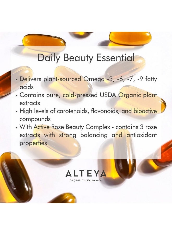 Alteya Organics Beauty Omega 3,6,7 and 9 with Rose Otto Extracts, Supports Beautiful Clear Skin, Fuller Hair and Strong Nails, Skin Beauty from Within Supplement - 30 Capsules