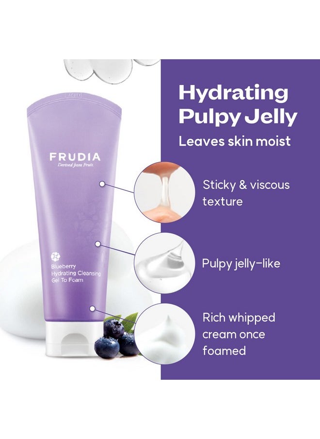WELCOS FRUDIA Blueberry Hydrating Cleansing Gel to Foam | Hydrating Facial Cleanser for Men & Women | Face Wash for Dry Skin Oily Skin & Sensitive Skin Facial Skin Care Products (Pack of 1, 4.9 fl oz)