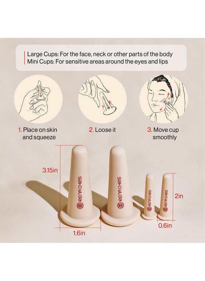 Rena Chris Facial Cupping Set & Gua Sha Facial Tool - Silicone Cupping Set & Rose Quartz Gua Sha Stone - Face Cupping Therapy Set for Natural Skin Care, Puffiness, Lip Plumping(Pink)