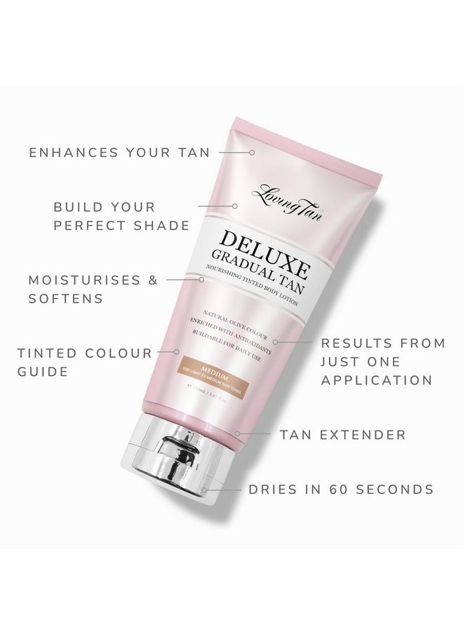 Loving Tan Deluxe Gradual Tan Lotion, Medium- Natural Looking Self Tanner, Professional Strength Sunless Tanner, 7+ Self Tanning Applications per Bottle-Cruelty Free, Naturally Derived DHA-5.07 Fl Oz