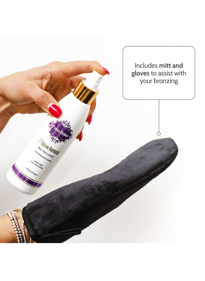 Fake Bake Flawless Self-Tanning Liquid Streak-Free, Long-Lasting Natural Glow For All Skin Tones - Sunless Tanner with Professional Mitt For Easy Application, Black Coconut Scent - 6 oz (Pack of 2)