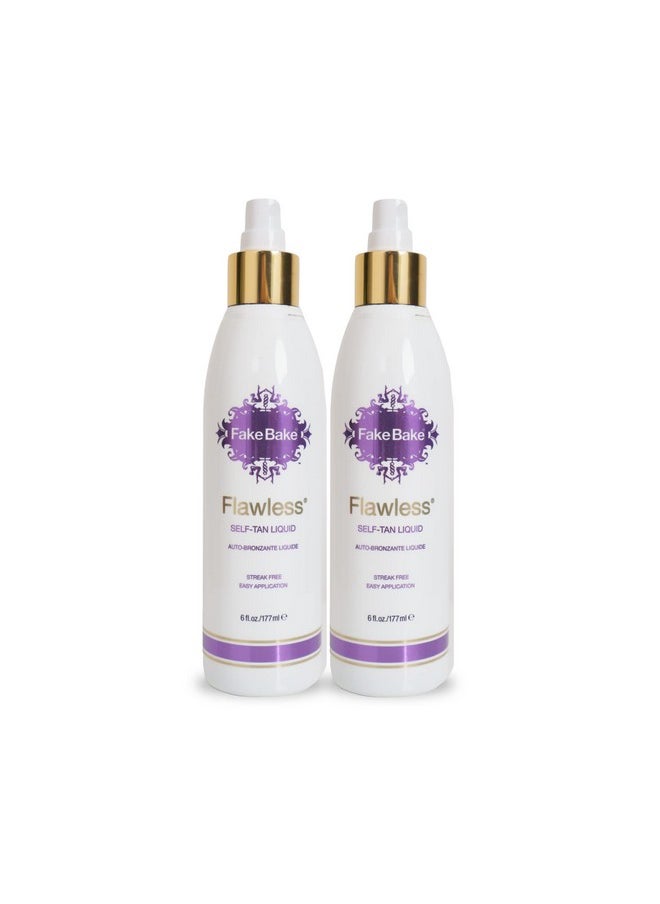 Fake Bake Flawless Self-Tanning Liquid Streak-Free, Long-Lasting Natural Glow For All Skin Tones - Sunless Tanner with Professional Mitt For Easy Application, Black Coconut Scent - 6 oz (Pack of 2)