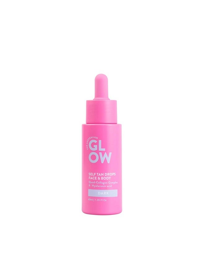 Australian Glow Self Tanning Drops With Hyaluronic Acid, for Face & Body, DARK - 1.35 fl. Oz / 40ml